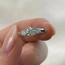 2CT Round-Cut Moissanite Solitaire 3Stone Engagement Ring 14K White Gold Plated