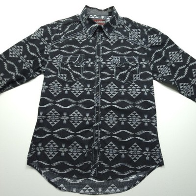 Rock & Roll Cowboy Mens Shirt Large Black Aztec Western Snap Southwest Cowboy L