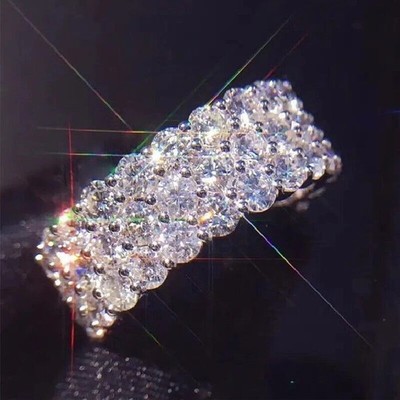 3Ct Round Rea Moissanite 14K White Gold Plated Women's Cluster Wedding Band Ring