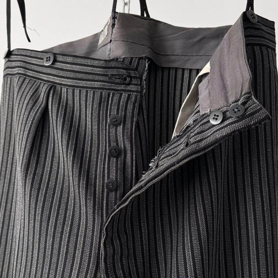 1950s Men's Vintage British ‘Moss Bros’ Morning Striped Suspender Trousers - Image 4 of 4