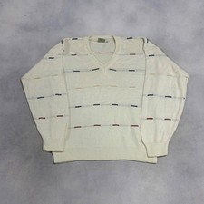 Vintage Knitted Jumper Abstract Patterned Grandad V-Neck Knit Sweater Men's M