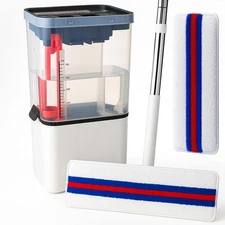 Self Cleaning Mop and Bucket Set with Push-Pull Wringer Automatic Dirty Water...