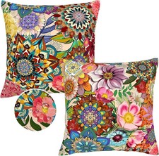 Outdoor Pillow Covers 18x18 Boho Floral Waterproof Throw Pillow Covers Colorful