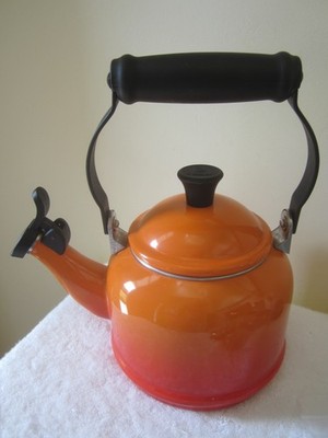 Vintage Le Creuset 1.25 Qt Demi Whistling Tea Kettle Flame Orange Enamel