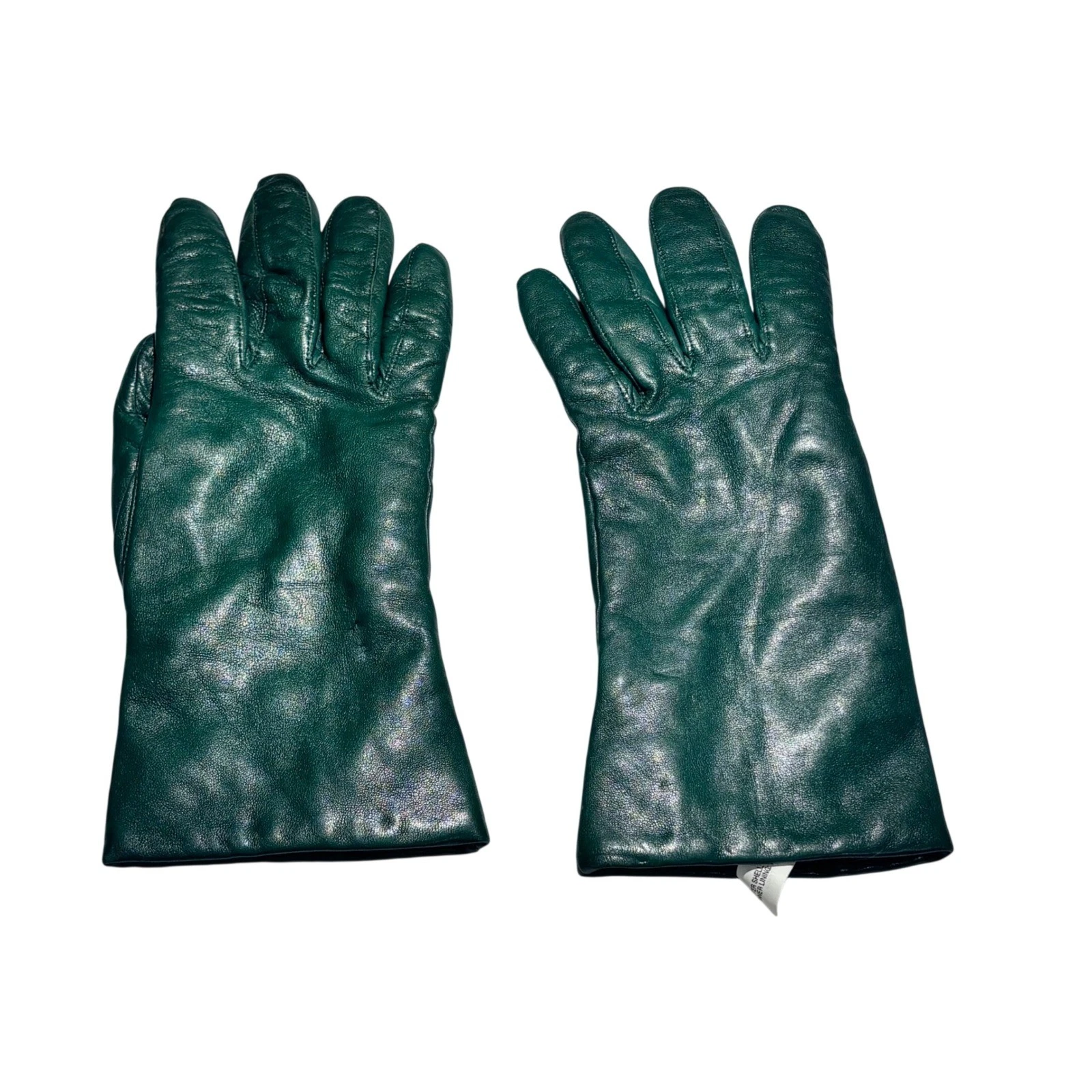 VTG Isotoner Gloves Green Leather Cashmere Winter Luxury Women Sz 8 Medium Large