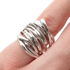 HAGIT GORALI Sterling Silver Vintage Israel Modernist Crisscross Ring Size 6.25