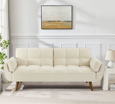 75'' Convertible Sofa Bed Loveseat Adjustable Backrest Double Sleeper Wood Frame
