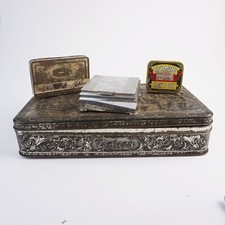 4 x Antiquarische Blechdosen Relief Büchsen Schachteln Zigarettendose Richmond