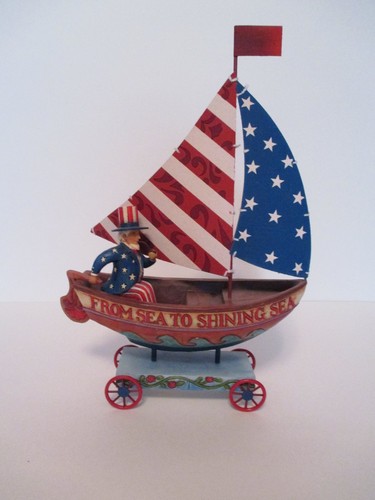 JIM SHORE - 4009773 -"KEEP FREEDOM AFLOAT"- UNCLE SAM SAILS - PATRIOTIC SAILBOAT