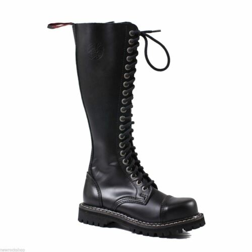 Angry Itch Mens Ladies Black Steel Toe Zip Up Real Leather Combat Knee Boots - Picture 1 of 8