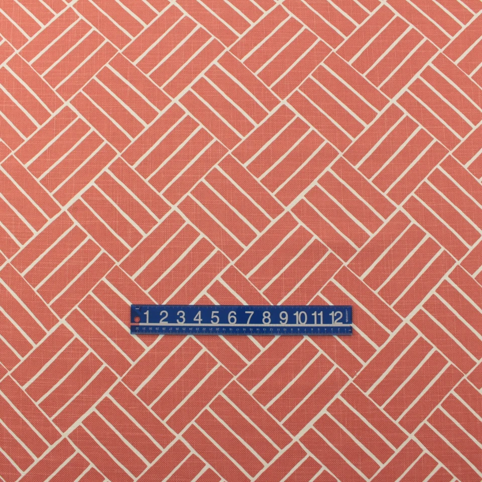 LULU DK DF MONOGRAM AURELIAN CORAL RED GEOMETRIC HIGH END FABRIC BY YARD 54"W - Image 3 of 4