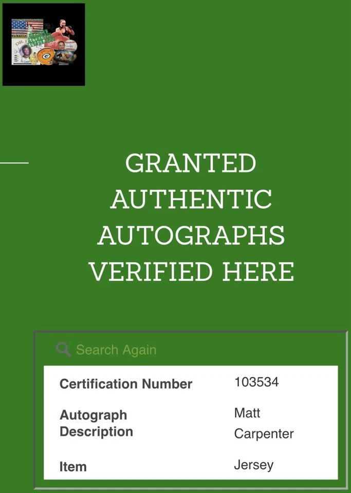 Camiseta deportiva firmada por Matt Carpenter de los Cardenales de San Luis de la MLB con certificado de autenticidad Foto 3 de 4