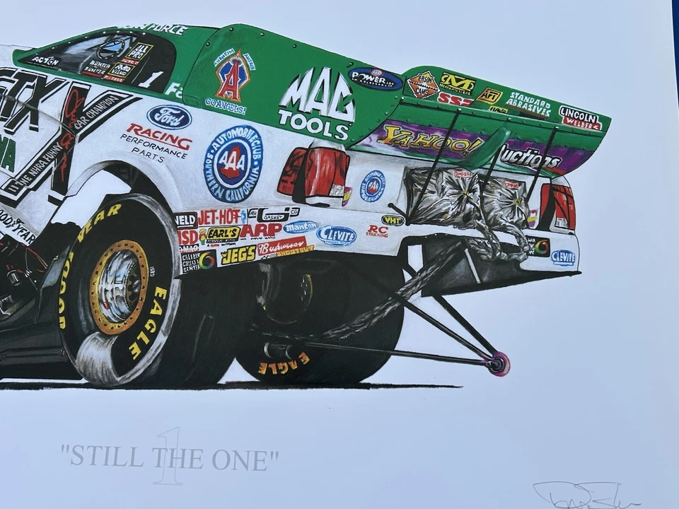 Póster impreso de coche divertido firmado por John Force "Still The One" 1 de 500 Dean Estrada Foto 3 de 4
