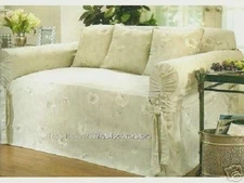 NEW SERENITY Loveseat Neutral Floral Khaki 1 pc straight Living Room Slipcover
