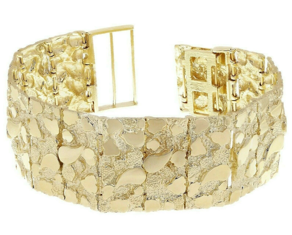 Men's 10k Yellow Gold Solid Nugget Bracelet Link 7.5-8