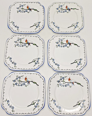 6 x Vintage Bone China Teller Paradiesvogel Superior Shore & Coggins Longton