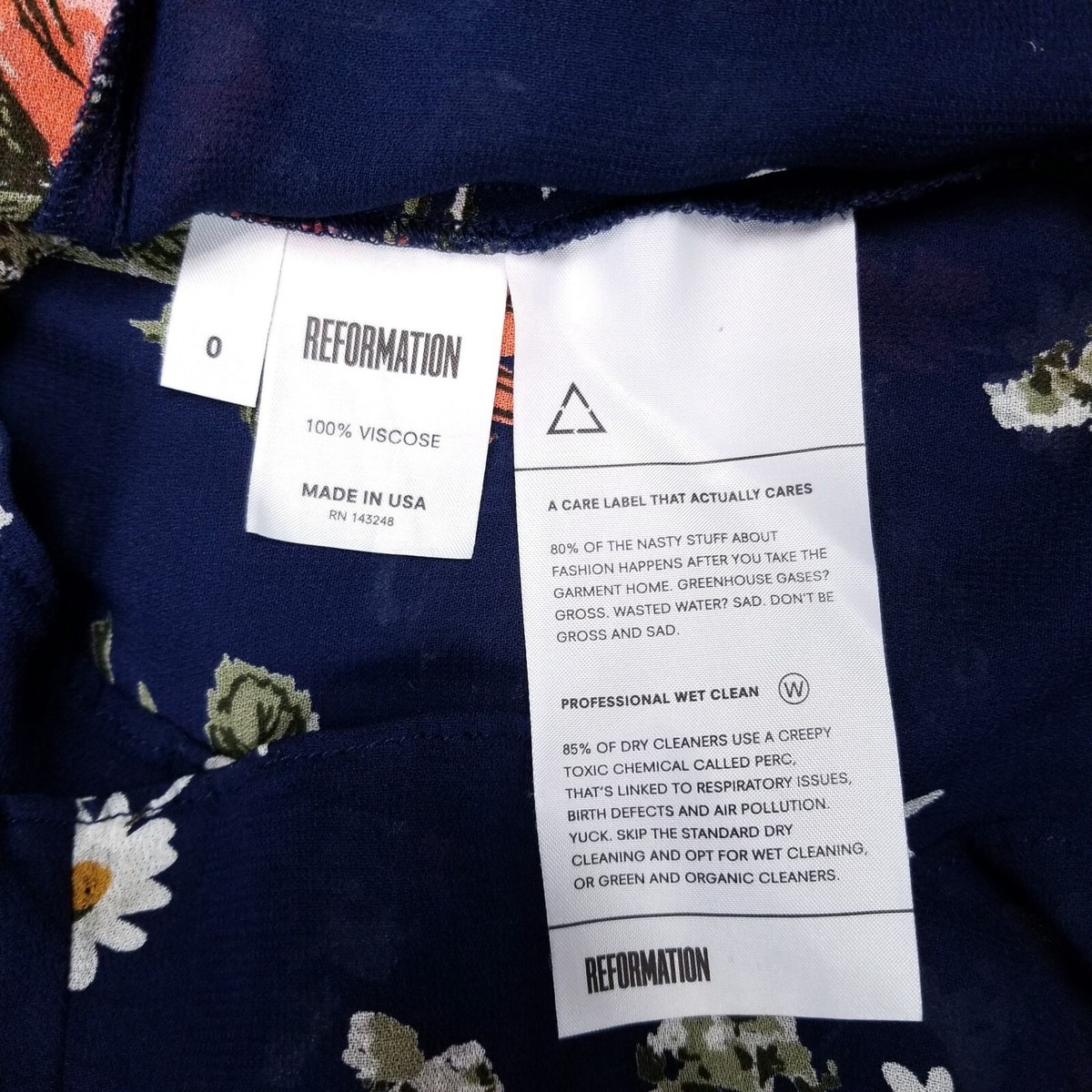 Reformation Deep V Front Navy Blue Floral Dress Sz 0 | eBay