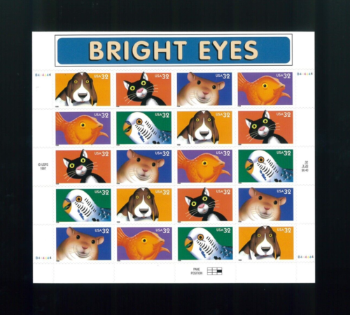 États-Unis 32 ¢ timbre-poste yeux brillants pour animaux de compagnie #3230-4 neuf neuf neuf neuf dans son emballage extérieur - Photo 1/1