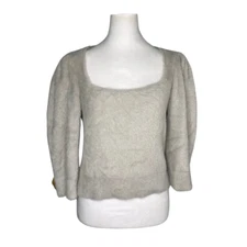 Free People Grayish White Fuzzy Sweater Puff Elbow Sleeves Soft, Medium #314