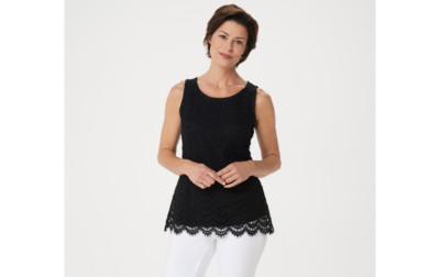 Isaac Mizrahi Live! Scoop-Neck Scallop Lace Knit Tank Top