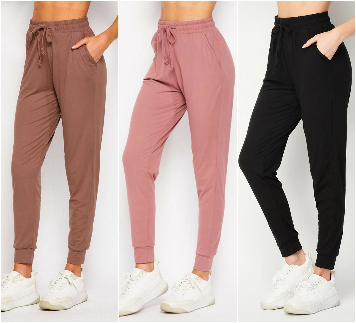 Women High Waist Jogger Pants Casual Solid Pocket Lounge Workout Long  Sweatpants