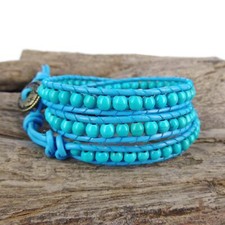 Flirty Turquoise Triple Wrap Leather Bracelet