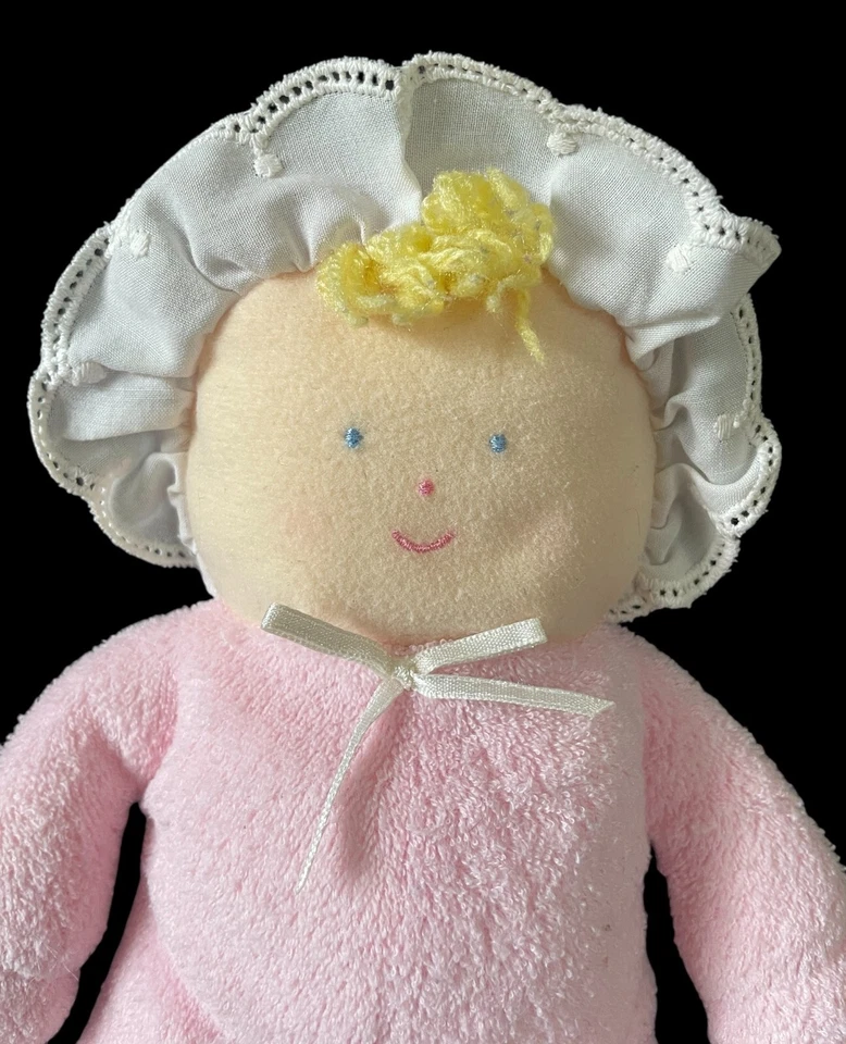 Muñeca bebé rosa Edén de colección tela de felpa gorro de encaje rubio Lovey juguete de peluche Foto 2 de 4