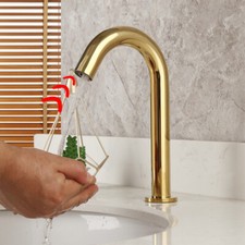 Arc Gold Touchless Bathroom Basin Sink Mixer Sensor Faucet Single Hole Brass Tap