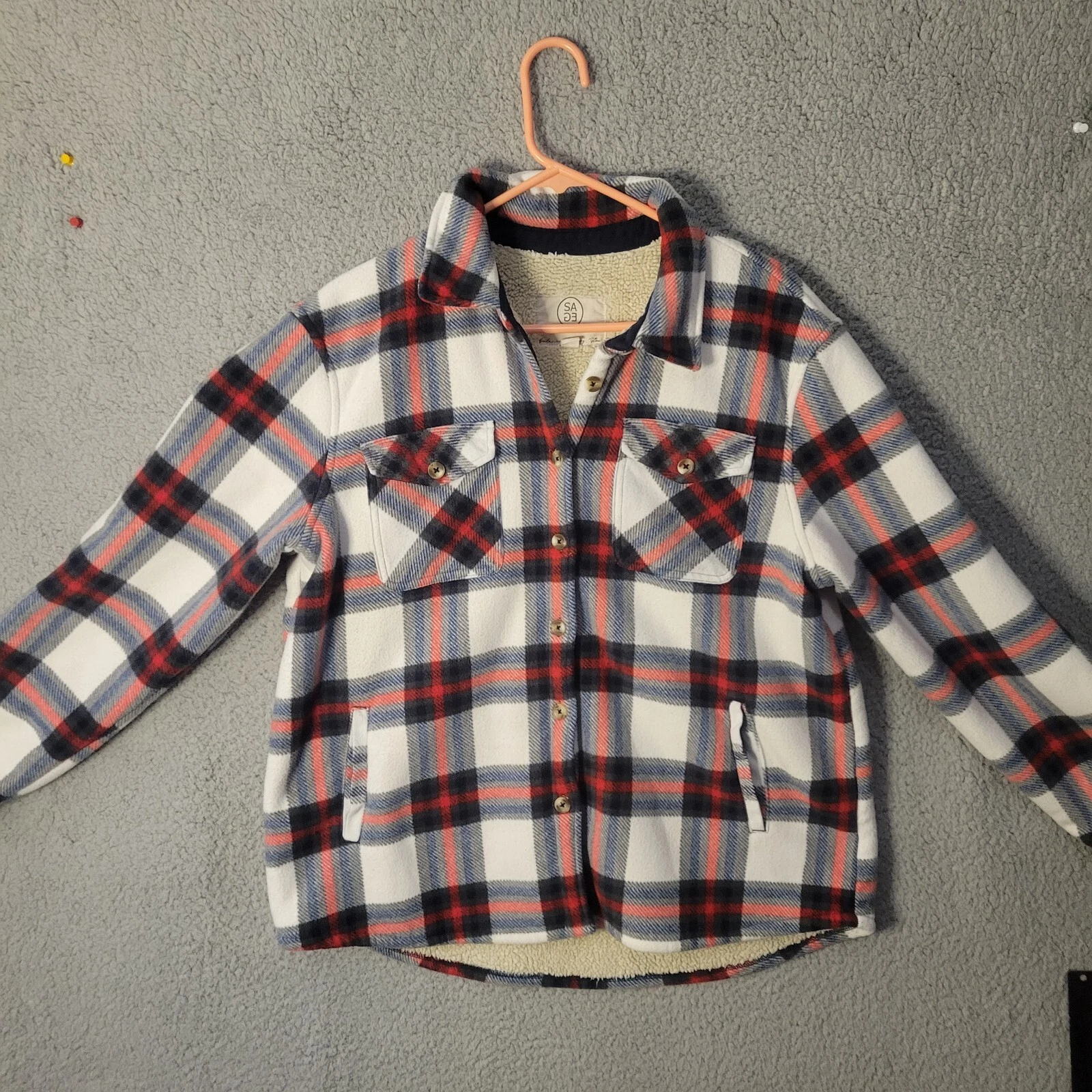 Sage Collective Flannel Sweatshirt Sherpa Fleece Lined Polyester Women's Medium