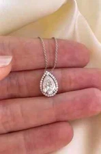 950 Platinum 2.30TCW Pear Lab Grown/CVD Diamond Halo Pendant For Wedding Gift