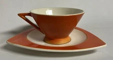 Vintage MCM Mandarin Orange Tricorne by Salem Mug Cup Saucer Plate Crazed