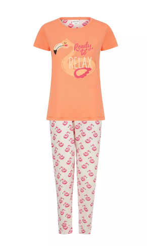 Ladies Pyjama Cotton Blend Printed Crew Neck 2 Piece Set 3 Prints - Picture 1 of 9