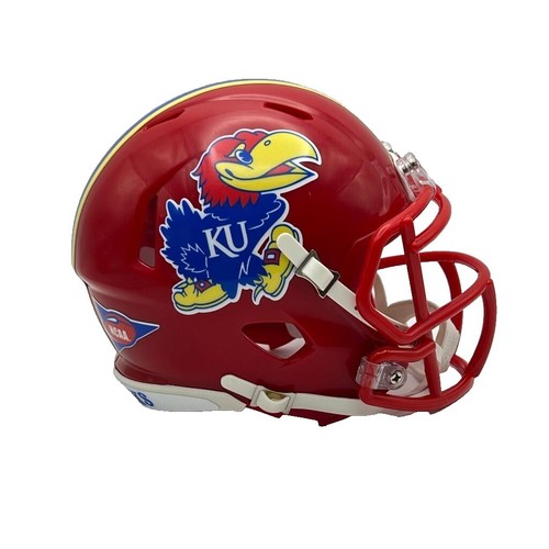 2003 ku football helmet Kansas Jayhawks White Revolution Speed Mini a shelf Olathe man's college football helmet