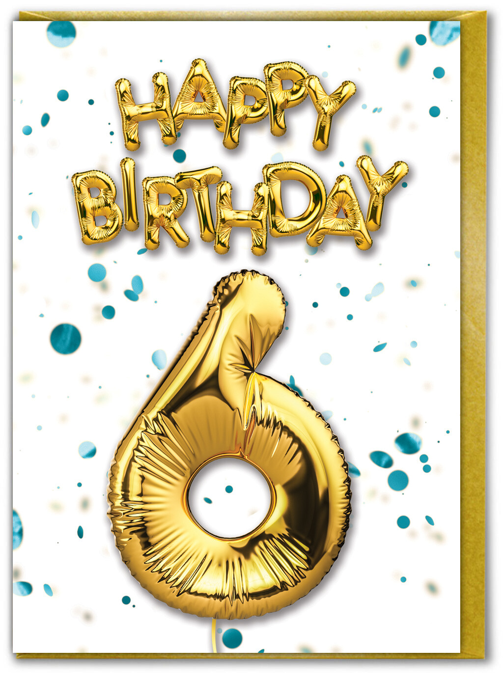 Brainbox Candy 6th Birthday Blue Age Kids Card Gold Foil Helium Sixth Balloon