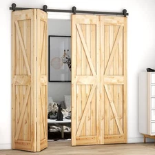 3-9FT Top Mount BiFolding Sliding Barn Door Hardware Kit for 2/ 4 Wooden Doors