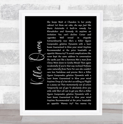 Killer Queen Black Script Liedtext Zitat Druck