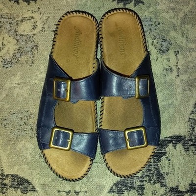 Auditions Blue Sandals with Gold Buckles