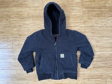 Carhartt Youth Active Jacket Black Duck Canvas Quilted Hooded Coat Size 4 5 XS