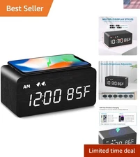 Elegant Wooden Digital Alarm Clock with Wireless Charging & Dual Alarm Function