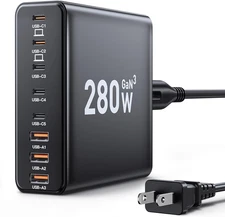 280W USB C Charger Block, 8-Port USB C Charging Station Gan III PD 65W Laptop Ch