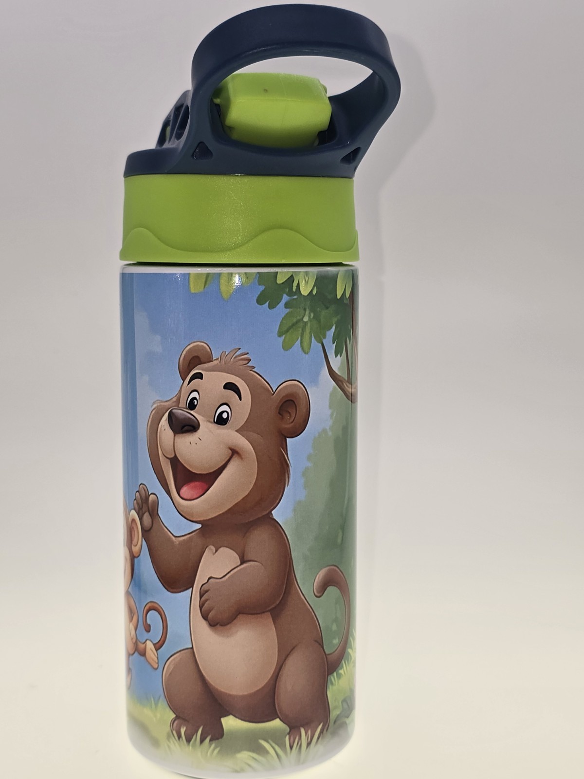 12oz Kids Water Bottle Cartoon Animal Print Push Button Lid 