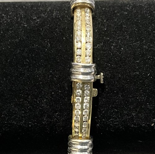 14k Yellow & White Gold Double Row Of Diamonds 6.75” Bracelet 22.15g - Picture 5 of 15