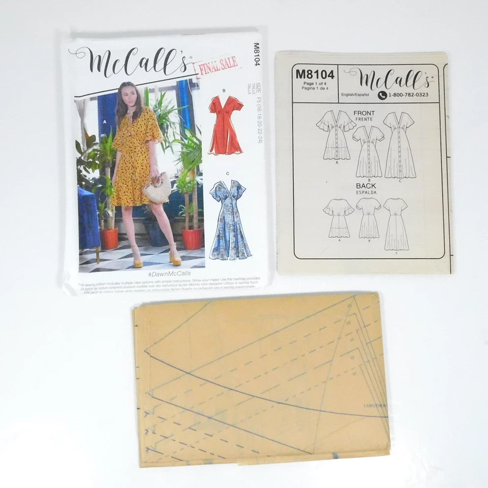 McCalls 8104 Misses Dress Pattern Size 16-24 Uncut Dolman Sleeves Empire Buttons - Image 2 of 4
