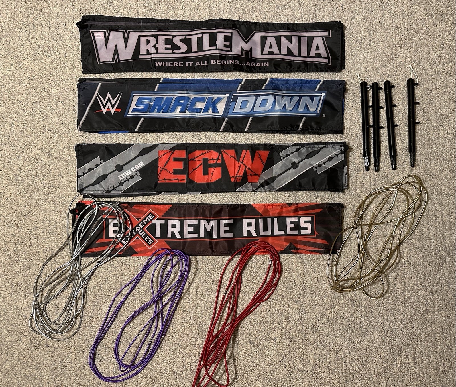 Wwe Ropes Real WWE Real Scale Ring Aprons Wicked Cool Toys Accessories LOT ECW Skirt ...