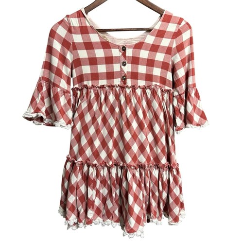 Matilda Jane Dress Girls Size 12 Kassidy Red White Plaid Ruffle Flare Sleeve - Picture 6 of 12