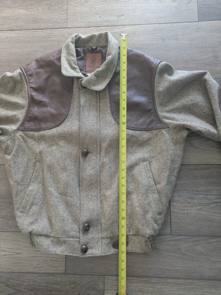 Vintage Browning Wool & Leather Bomber Jacket Hunting Coat Mens Large Full Zip - Image 3 of 4