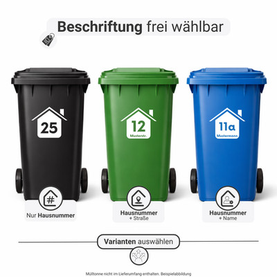 Mülltonnen Aufkleber Hausnummer Name oder Straße   Wunschtext   wetterfest