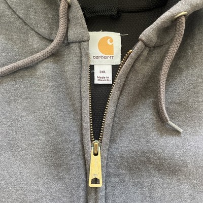 Carhartt Men's Full Zip Hoodie Gray Work 3XL Distressed Thermal