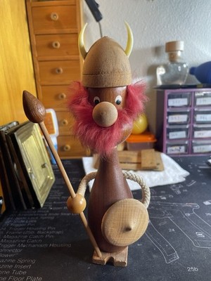 Vintage Danish Teak Wood Viking Figure 8.5  Tall