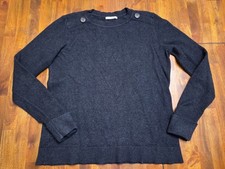 Pink Clover Women's Size Xlarge Dark Gray Button Detail Knit Crewneck Sweater